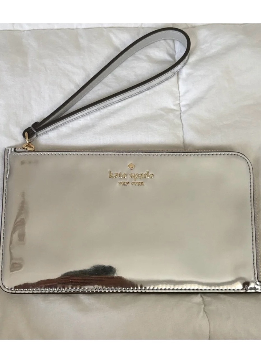 kate spade Metallic Silver Patent Wristlet Clutch